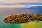 France, Mayotte island (French overseas department), Grande Terre, Kani Keli, the Maore Garden and the beach of N'Gouja (aerial view)