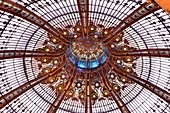 France, Paris, the Galeries Lafayette department store on boulevard Haussmann, glass roof of the dome