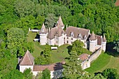 France, Dordogne, Ribagnac, the castle of Bridoire (aerial view)