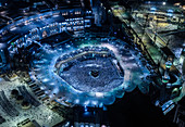Die jährliche islamische Pilgerreise der Hajj nach Mekka, Saudi-Arabien, der heiligsten Stadt der Muslime. Luftaufnahme.