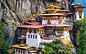 Tigernest-Kloster, eine heilige buddhistische Vajrayana-Himalaya-Stätte im oberen Paro-Tal in Bhutan, Asien