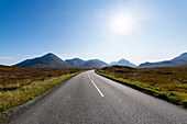 Road leading into the Black Cuillin ridge, Isle of Skye, Inner Hebrides, Scotland, United Kingdom, Europe