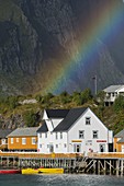 Rainbow over Reine, Moskenesoya, Lofoten, Nordland, Norway