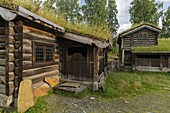 Historische Gebäude im Maihaugen Freilichtmuseum, Lillehammer, Innlandet, Norwegen