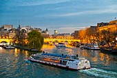 Frankreich, Paris, Gebiet, das von der UNESCO zum Weltkulturerbe erklärt wurde, die Ufer der Seine, der Pont Neuf und ein Fliegenboot