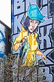 Frankreich, Isere, Grenoble, Leutnant de Quinsonas Straße, Fresko der Künstler Srek et Killah One während des Grenoble Street-Art Fest