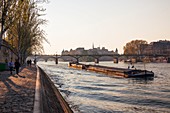 France, Paris, area listed as World Heritage by UNESCO, Pont des Arts from Quai François Mitterrand