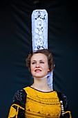 France, Finistere, Festival of Gorse Flowers 2015 in Pont Aven, Bridesmaid of the Queen of Brodeuses of Pont l'Abbe