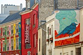 Frankreich, Paris, Menilmontant Theater befindet sich in der Rue du Retrait und Fresko an der Fassade eines Hauses facade