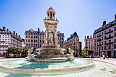 France, Rhone, Lyon, historical site listed as World Heritage by UNESCO, Cordeliers district, fountain of the Place des Jacobins