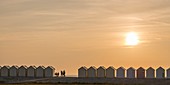 France, Somme, Cayeux sur Mer, the beach cabins on the longest boardwalk in Europe