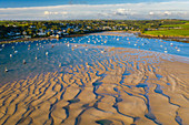 Aerial view of the Camel Estuary at low tide and the village of Rock, Cornwall, England, United Kingdom, Europe
