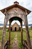 Nordische Kapelle beim Wiederaufbau der nordischen Siedlung von Erik dem Roten in Brattahlid, Südwestgrönland, Polarregionen