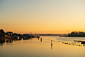 View of the herring fence in Kappeln in the morning, Kappeln, Schlei, fishing, Schleswig-Holstein, Germany