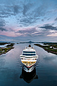 View from bridge on Hurtigruten ship at Bronnoysund, Norway