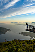 Man on terrace, From Fagernesfjell you have a great view of the Ofotfjord and, Narvik, Norway