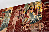 Soviet tiled mural at a Kastrychnitskaya Metro Station in Minsk Belarus