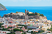 Stadt Lipari, Erhöhte Ansicht, Insel Lipari, Äolische Inseln Sizilien, Italien