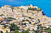 Stadt Lipari, Erhöhte Ansicht, Insel Lipari, Äolische Inseln Sizilien, Italien