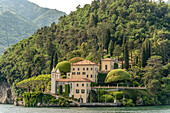 Villa Balbianello in Lenno on Lake Como seen from the lake side, Lombardy, Italy
