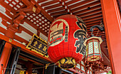 Traditional red Edo period paper lanterns at the entrance of Sensoji, Asakusa, Tokyo, Japan