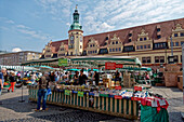 Market in front of the old town hall of Leipzig, Altstadt, Marktplatz, Saxony, Germany