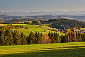 View from Dachsberg - Finsterlingen over Dachsberg - Hierbach to the Swiss Alps, Hotzenwald, Southern Black Forest, Black Forest, Baden-Wuerttemberg, Germany, Europe