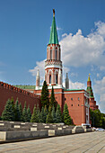Moscow, Nicholas Gate Tower in the Kremlin Wall on Red Square, Krasnaya ploscad, Moskva, Moscow-Volga Canal, Russia, Europe