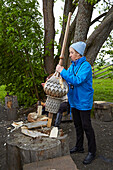 Clapboard maker on Museum Island Kishi, Kizhi Island, Kizhi Island, Lake Onega, Republic of Karelia, Russia, Europe
