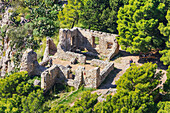 9. Jahrhundert, Tempel der Diana, megalithische Struktur am Hang von La Rocca, Cefalu, Sizilien, Italien