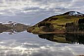 Reflection in the lake, winter, St Mary's Loch, snow, Borders, Scotland, UK