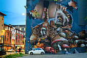 Pilzsammler, Wandmalerei, Wandbild, Künstler Smug, Glasgow, Schottland UK