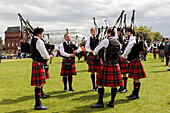 Dudelsackspieler, World Pipe Band Championships, Glasgow Green, Glasgow, Schottland UK