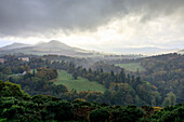 Scott's View, Aussichtspunkt über den Tweed Fluss und Eildon Hills, Borders Schottland UK