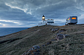 Camper, motorhome, parking space, four-wheel drive bimobile, Overnight Lighthouse Point of Stoer, Assynt, Scotland UK