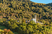 View of the village of Soglio in Bergell in autumn, Graubünden, Switzerland