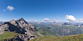 Mountain panorama from the Hochrappenkopf, 2425m, to the Biberkopf, 2599m, Allgäu Alps, Allgäu, Bavaria, Germany, Europe