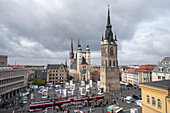Market square, Marienkirche, Roter Turm, Halle an der Saale, Saxony-Anhalt, Germany