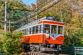 Zug der Hakone Tozan Zuglinie nahe Gora, Japan