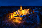 Schwarzenberg Castle at the blue hour, Scheinfeld, Neustadt an der Aisch, Middle Franconia, Franconia, Bavaria, Germany, Europe