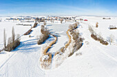 Winter am Landschaftssee, Seinsheim, Kitzingen, Unterfranken, Franken, Bayern, Deutschland, Europa