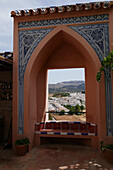 View through Moorish arch on Ronda, Andalusia, Spain