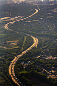 A42, looking west, near the Duisburg-Nord motorway junction, aerial view, German motorway