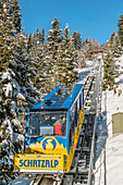Cable car to Schatzalp in Davos Platz in winter, Grisons, Switzerland