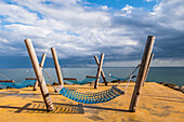 Hammocks on the Baltic Sea in Kellenhusen at the pier, Kellenhusen, Baltic Sea, Ostholstein, Schleswig-Holstein, Germany