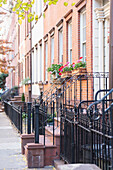 USA, NY, New York City, Brownstone houses in Greenwich Village