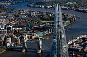 UK, London, Aerial view of the Shard and Tower Bridge