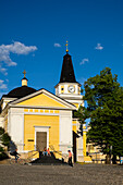 Central Keskustori square with old wooden church designed by Carlo Bassi, Tampere, Finland Finland
