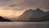 Mountains on Lake Iseo in sunset, Italy