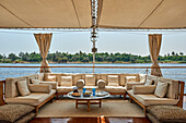 lazulli boat,egypt,river nile,deck,table,teatime